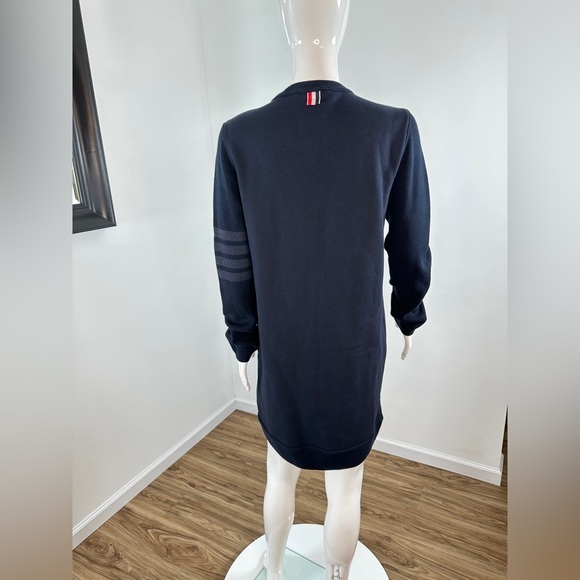 Thom Browne NAVY CLASSIC LOOPBACK TONAL 4-BAR CREWNECK SWEATER DRESS - Picture 9 of 14